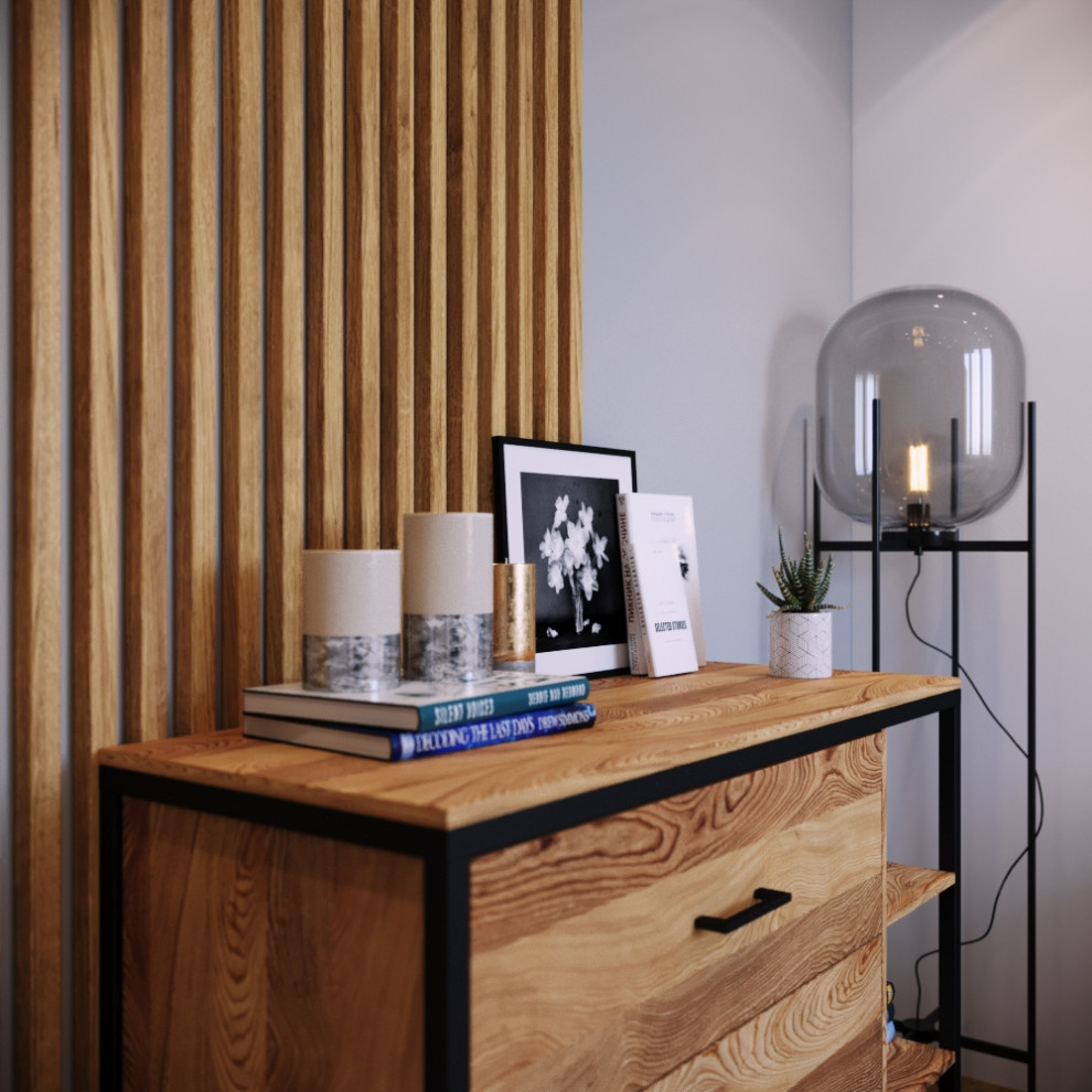 Компактная спальня. Минимализм и дерево.