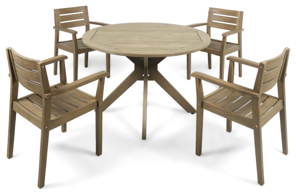 GDF Studio 5-Piece Stanford Outdoor Acacia Wood Dining Set, Gray Finish