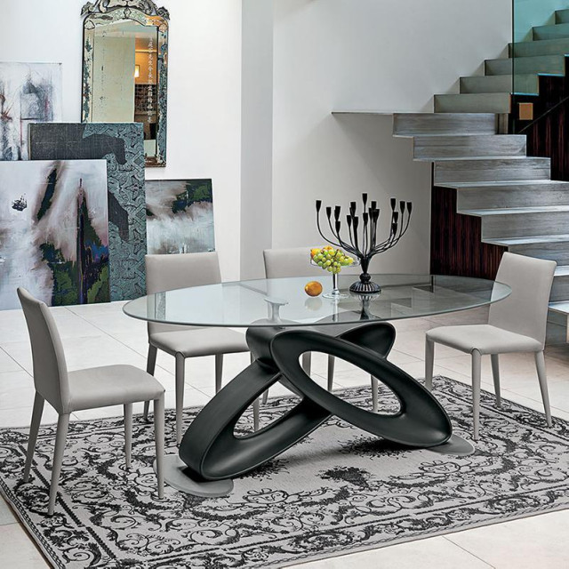 Eclipse round glass top fixed dining table by Target Point Modern