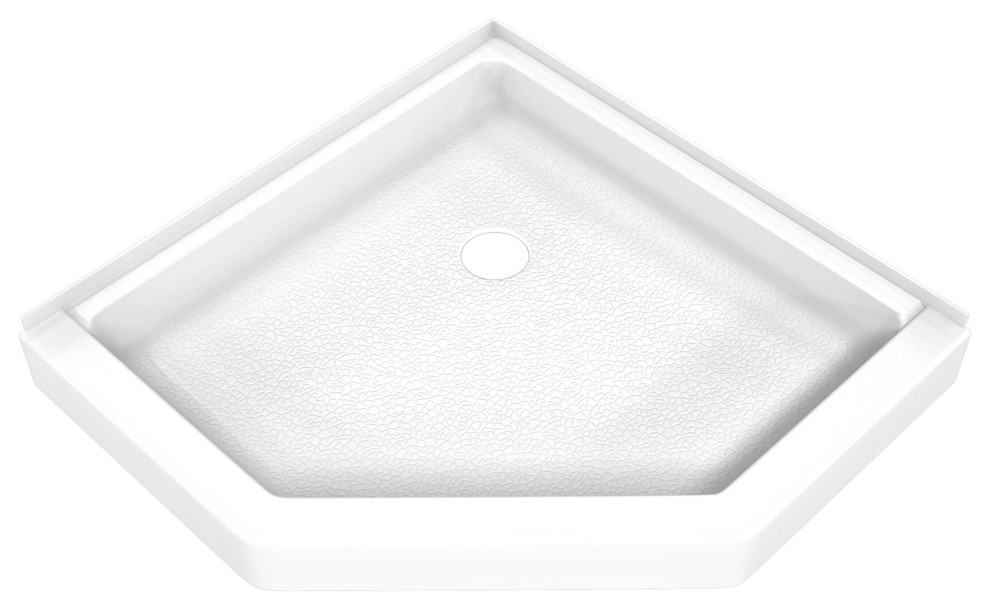 DreamLine DreamStone 38"Dx38"Wx5.5"H Corner Drain NeoAngle Shower Base in White, 38" D x 38" W