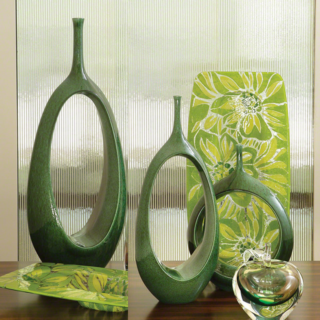 Global Views Green Open Oval Ring Ceramic Vase Large - Available in 3 Sizes