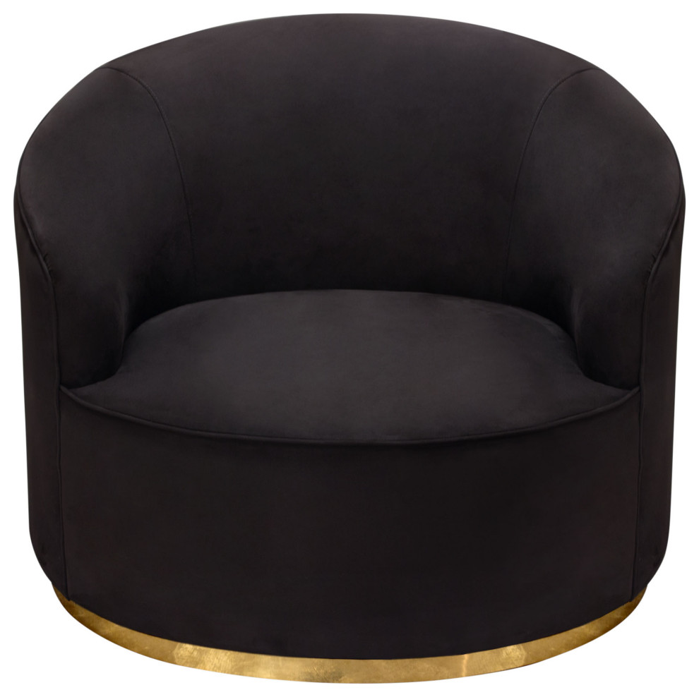 Raven Chair in Black Suede Velvet w/ Brushed Gold Accent Trim by Diamond Sofa