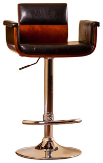 Padded Wood Back, Adjustable Swivel Barstool With Armrests ...
