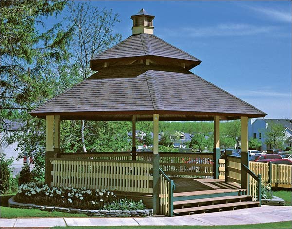30' x 30' Laminated Wood Hexagon Orchard Pavilion w/Double Roof