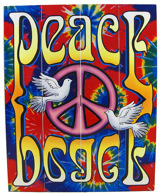 Brightly Painted Tie-Dye Peace Dove Wooden Slat Wall Hanging