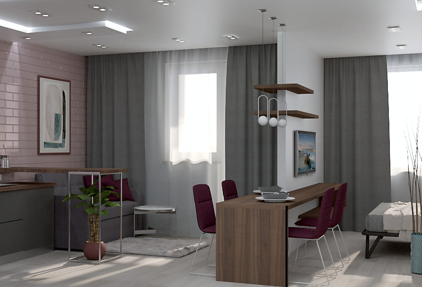 Дизайн проект однокомнатной квартиры для молодой девушки