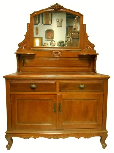 Consigned Chinese Antique Vanity Cabinet With Mirror Victorian