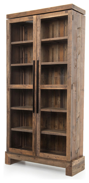 90 Tall Anita Bookcase Large Glass Panels Doors 5 Shelves Natural Finish