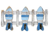 Blue and White Fish Triple Wall Hooks Wood and Metal 13 Inch - Beach Style  - Wall Hooks - by Mary B Decorative Art
