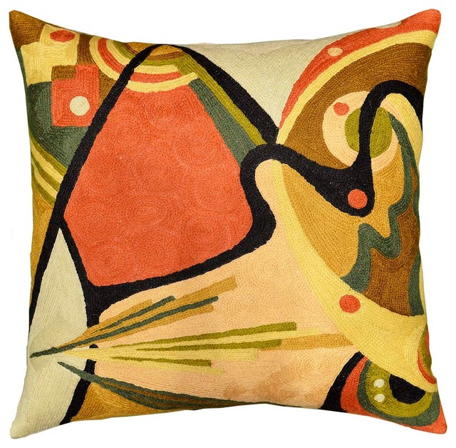 Kandinsky Throw Pillow Cover In The Flow Ii Wool Hand Embroidered Kandinsky Throw Pillow Cover In The