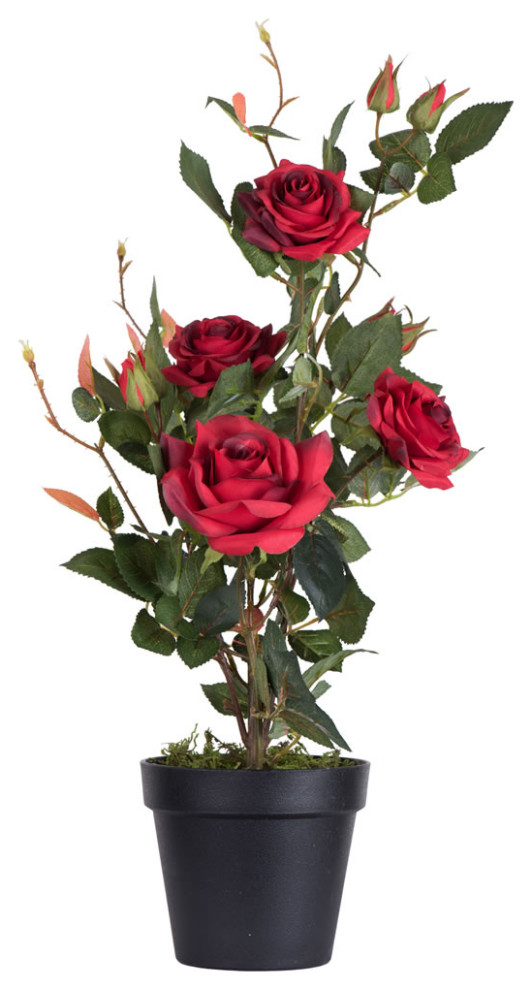 Vickerman TA181703 21" Artificial Red Rose Plant in Pot Traditional Artificial Flower