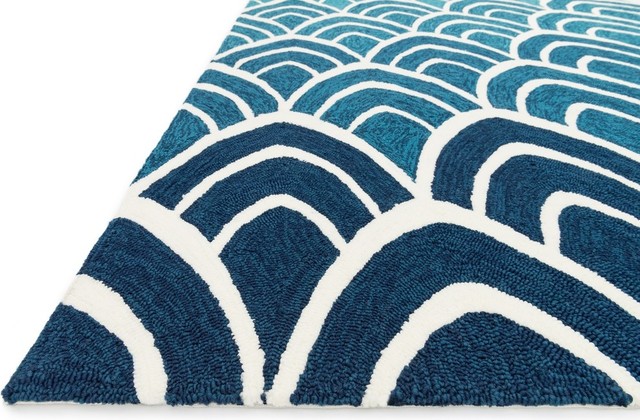Loloi Venice Beach VB-20 Easy Care In/out Area Rug, Blue and Ivory, 5'x7'6"