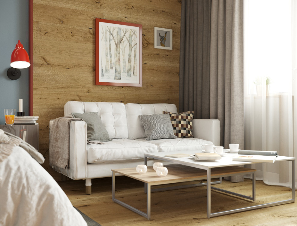 Брутальный, но нежный лофт в интерьере спальни-гостиной