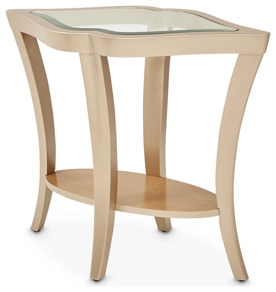 Malibu Crest Wood End Table with Glass Top Chardonnay Contemporary