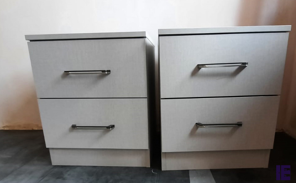 Small contemporary storage and wardrobe in London with flat-panel cabinets and grey cabinets.