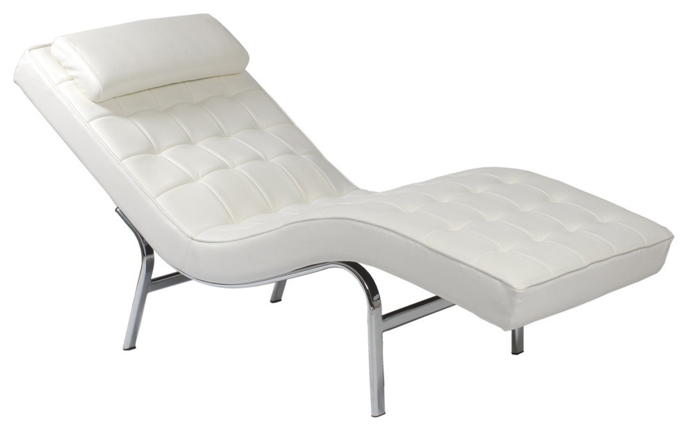 Eurostyle Valencia Solo Lounge Chair, White Leather and Chrome