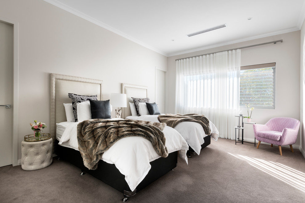 Inspiration for an expansive contemporary guest bedroom in Perth with grey walls, carpet, no fireplace and grey floor.