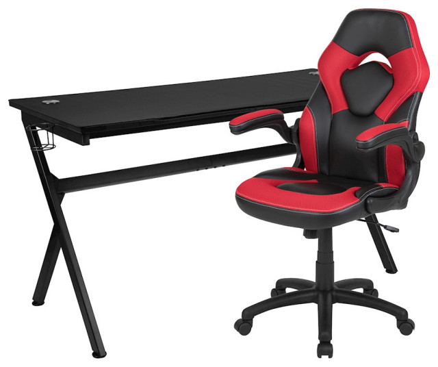 Flash Gaming Desk and Red/Black Racing Chair Set BLNX10D1904LRDGG