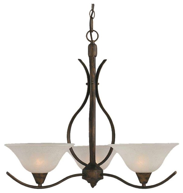 Swoop 3Light Chandelier Bronze White Marble Glass Transitional