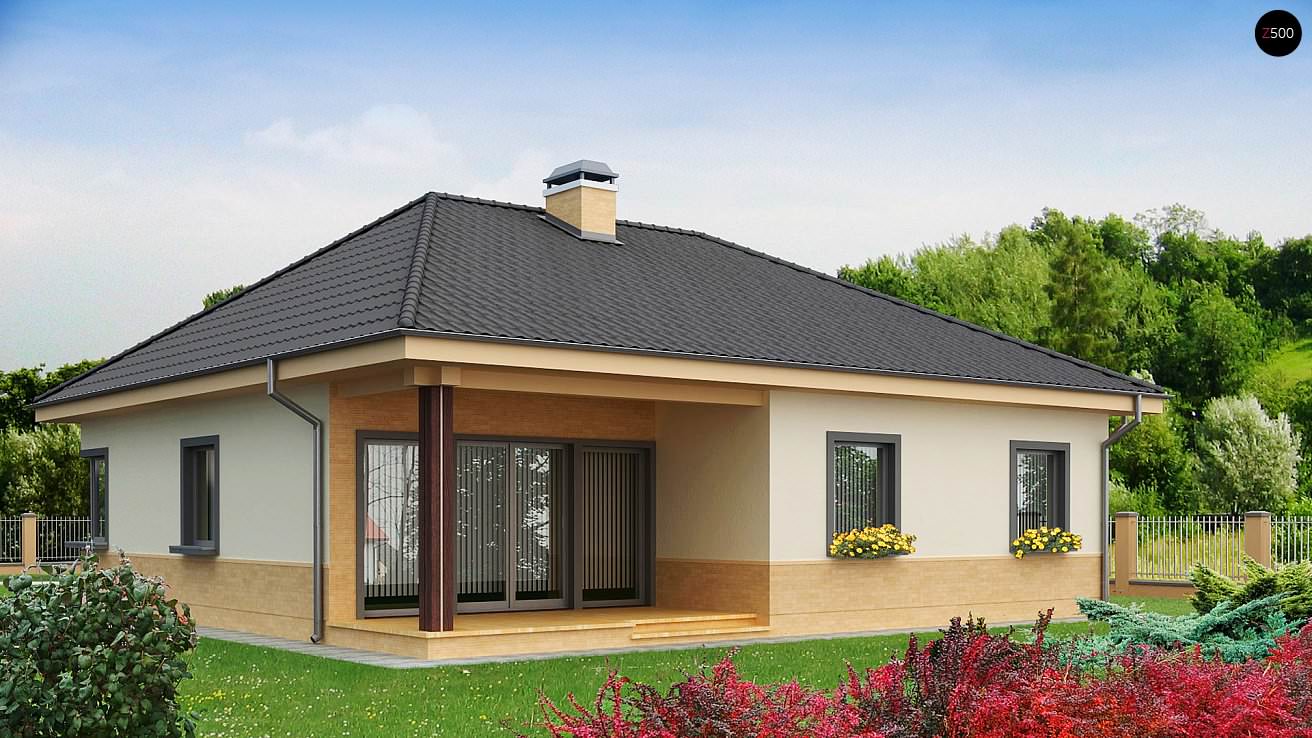 Z24 Практичный одноэтажный дом с 4-х скатной кровлей и угловым окном в кухне.