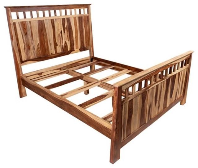 Kalispell Solid Sheesham Wood Queen Bed Rustic Panel Beds By Homesquare Houzz 