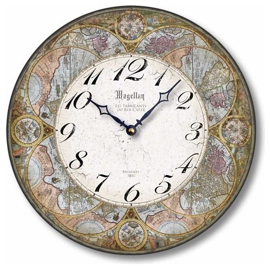 Item C8220 Antique Style 12 Inch Olde World Map Clock Farmhouse