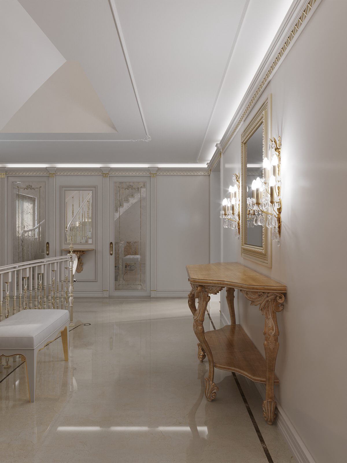 интерьер лестничного холла в проекте виллы