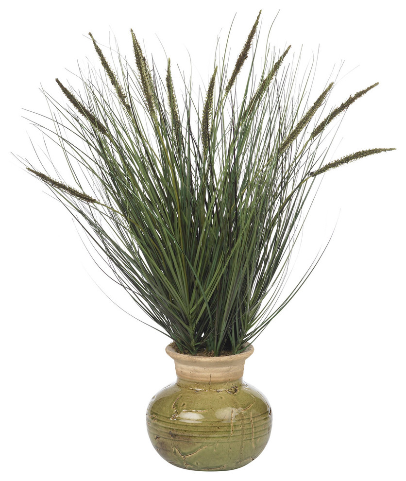 27" Grass With Mini Cattails Silk Plant