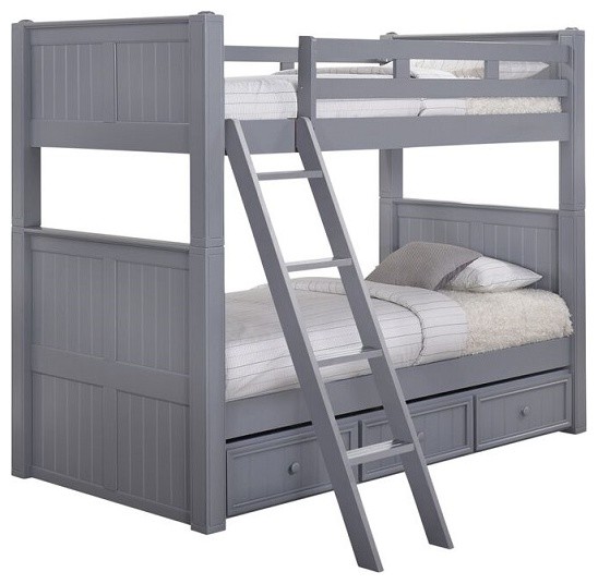 Moreno Grey Twin Over Bunk Beds, Twin Over Queen Bunk Bed With Trundle White
