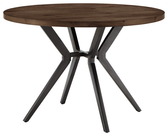 Leiana Wood Finish and Black Metal Base Round Dining Table