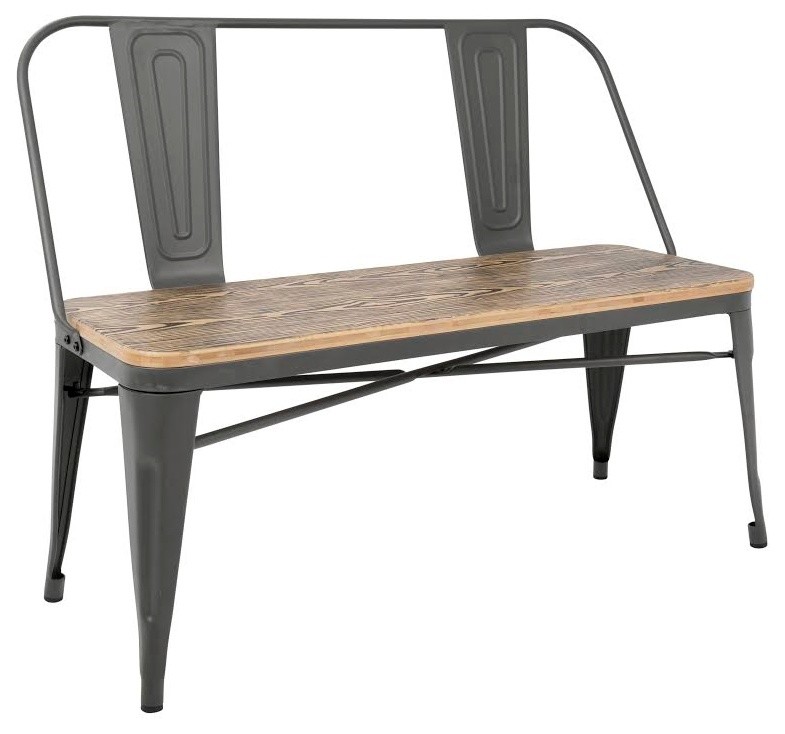 LumiSource Oregon Bench With Gray Frame And Brown Wood