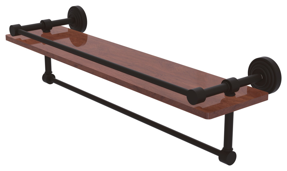 Waverly Place 22" Wood Shelf with Gallery Rail and Towel Bar, Oil Rubbed Bronze