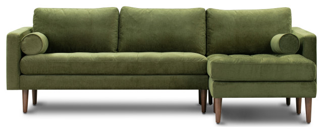 Poly and Bark Napa Right Sectional Sofa, Distressed Green Velvet