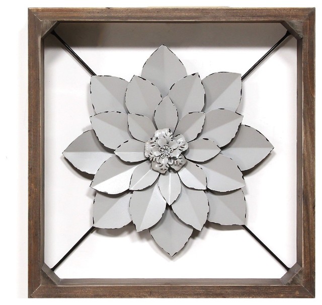 Stratton Home Decor Grey Framed Metal Flower Farmhouse Wall Accents By Homesquare Houzz - Stratton Home Decor Flower Wall Art
