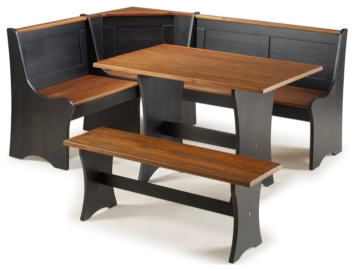 Riverbay Furniture Kerry Planked Solid Wood Dining Nook Set in Black