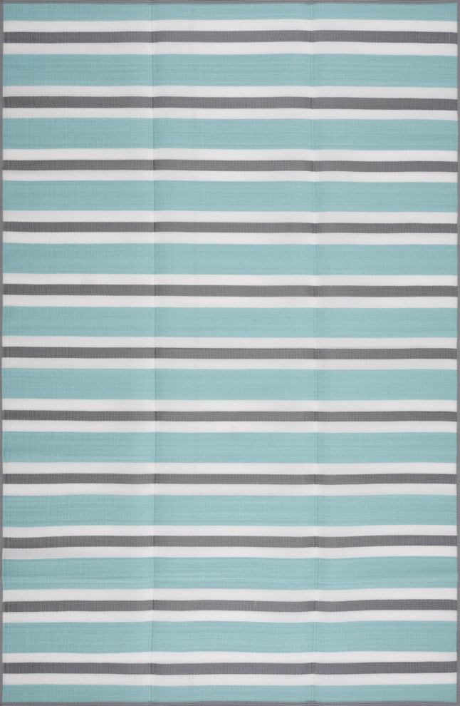 Seattle Contemporary Stripes Area Rug, Sky & Gray, 5' X 6'11''