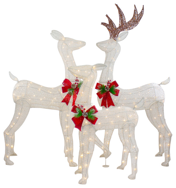 Set of 3 LED Lighted Glittered Reindeer Family Outdoor Christmas ...