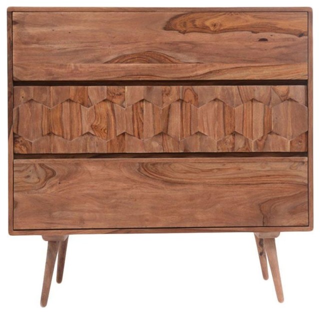 Orianne Mid Century Sheesham Wood 3 Drawer Dresser Midcentury