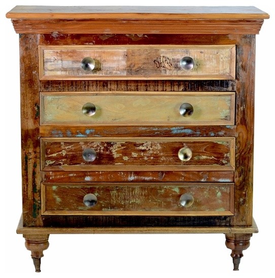 Vintage Reclaimed Mango Wood 4Drawer Chest Rustic Dressers by