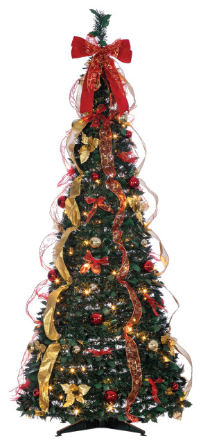 6' High Pop Up Pre-Lit Green Decorated Pine Tree With Warm White Lights ...