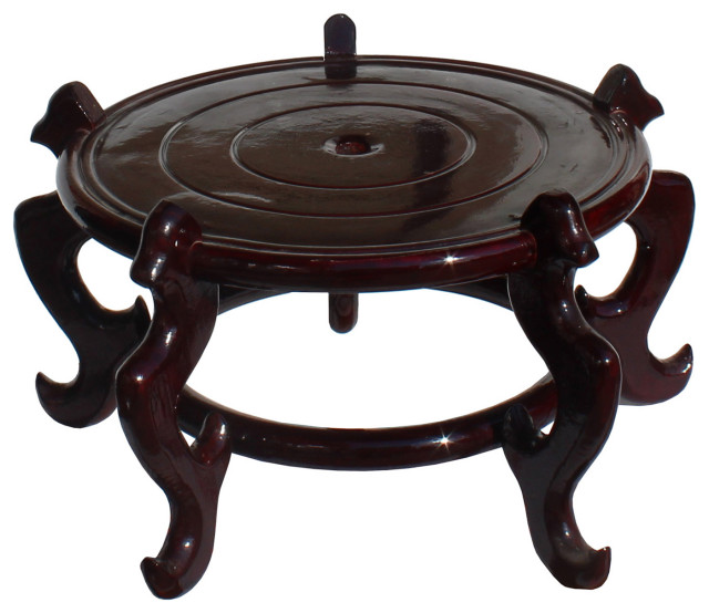 Chinese Brown Wood Round Table Top Stand Display Easel 15" Hws883