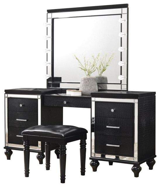 Glam Faux Leather Makeup Vanity Set Traditional Bedroom & Makeup