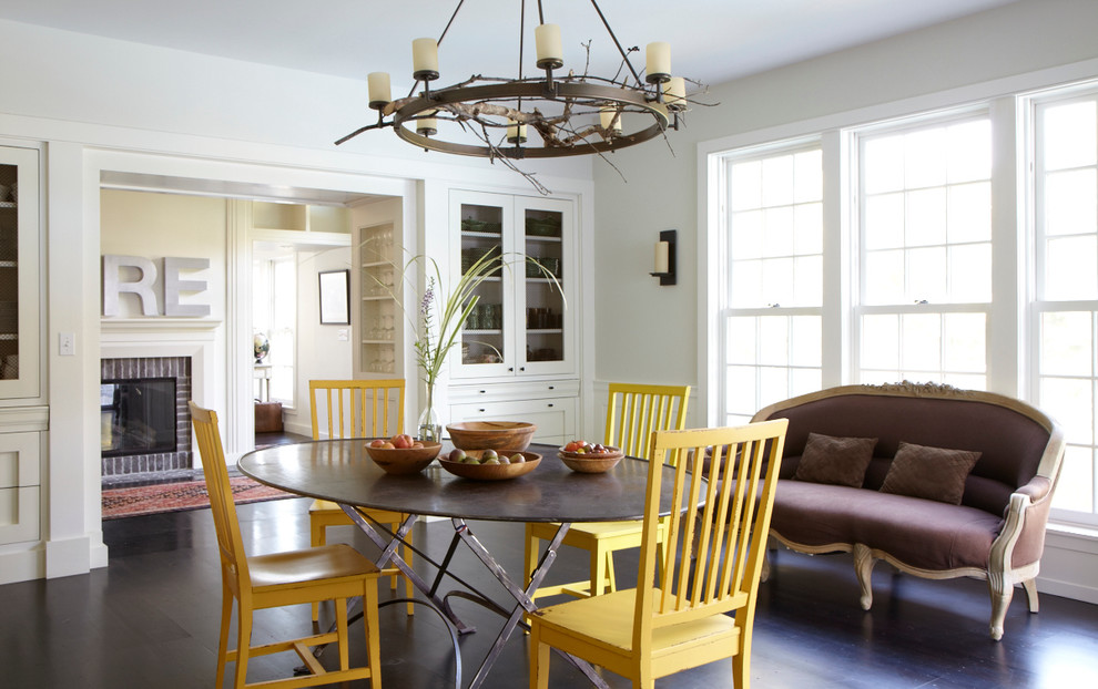 Design ideas for a transitional dining room in Boston with grey walls.