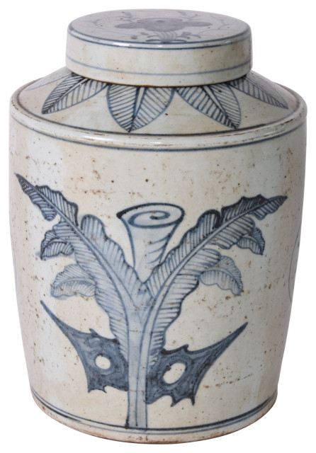 Blue & White Palm Leaf Tea Jar