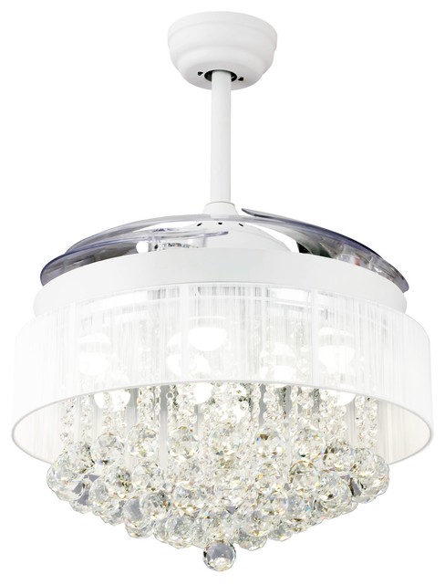White 46 Inch Crystal Chandelier Ceiling Fan With Remote