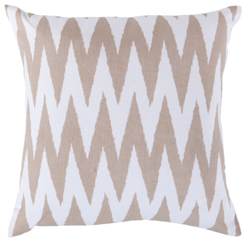 18-Inch Square Safari Tan and White Striped Cotton Pillow Cover with Down Insert