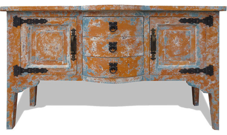 Barroco Buffet Table, Rustic Brink and Turquoise Distressed