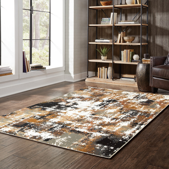 Brooks HiLow Textured Distressed Abstract Gray/Gold Area Rug