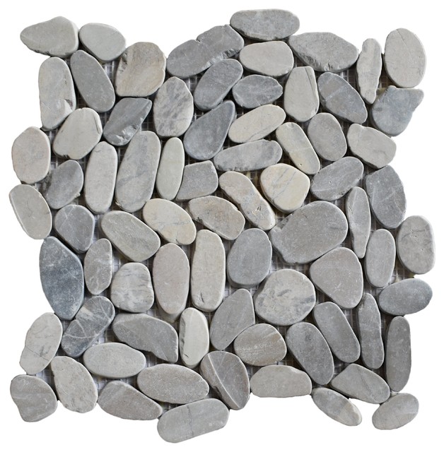 Sliced Gray Pebble Tile Contemporary, Pebble Tile Mosaics