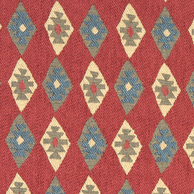 Red, Blue and Beige, Diamond Southwest Style Upholstery Fabric By The Yard